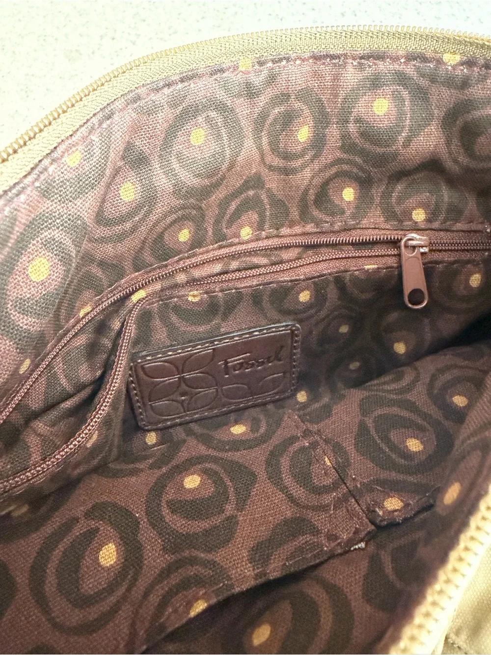 Fossil Tan Canvas Messenger with Brown Leather Accents